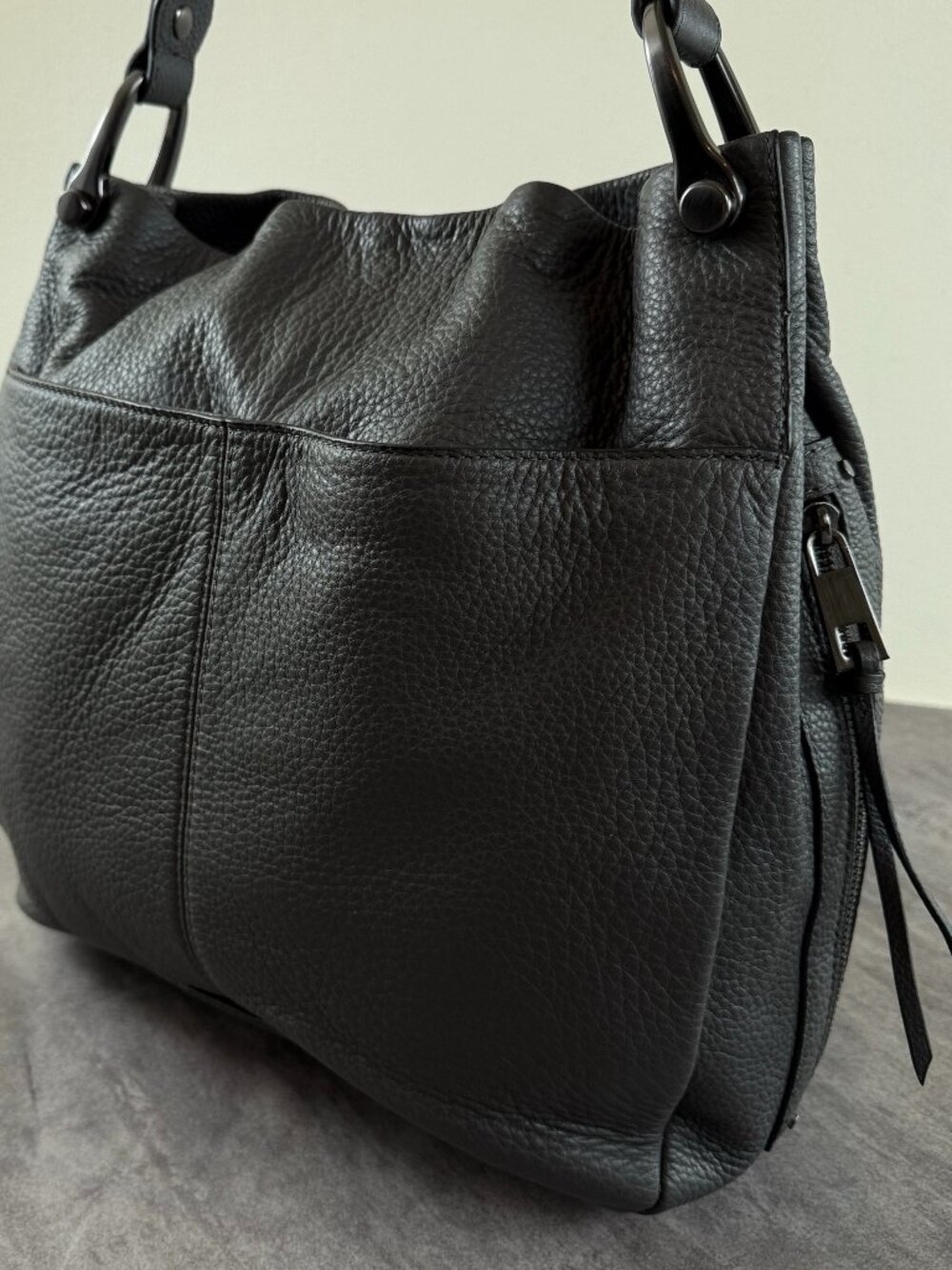Hobo Shoulder Bag Gray 100% Leather Vince Camuto Clem